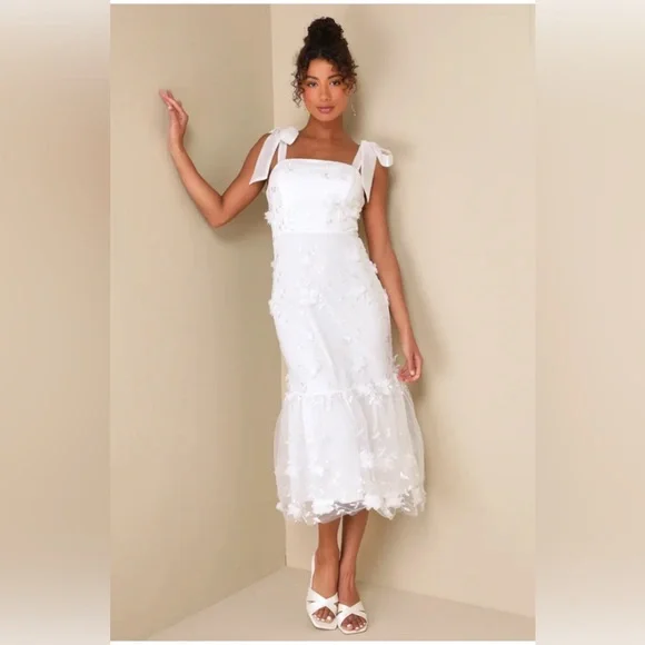 Lulus | Dresses | Divinely Adored White Embroidered Floral Tiestrap Midi  Dress | Poshmark